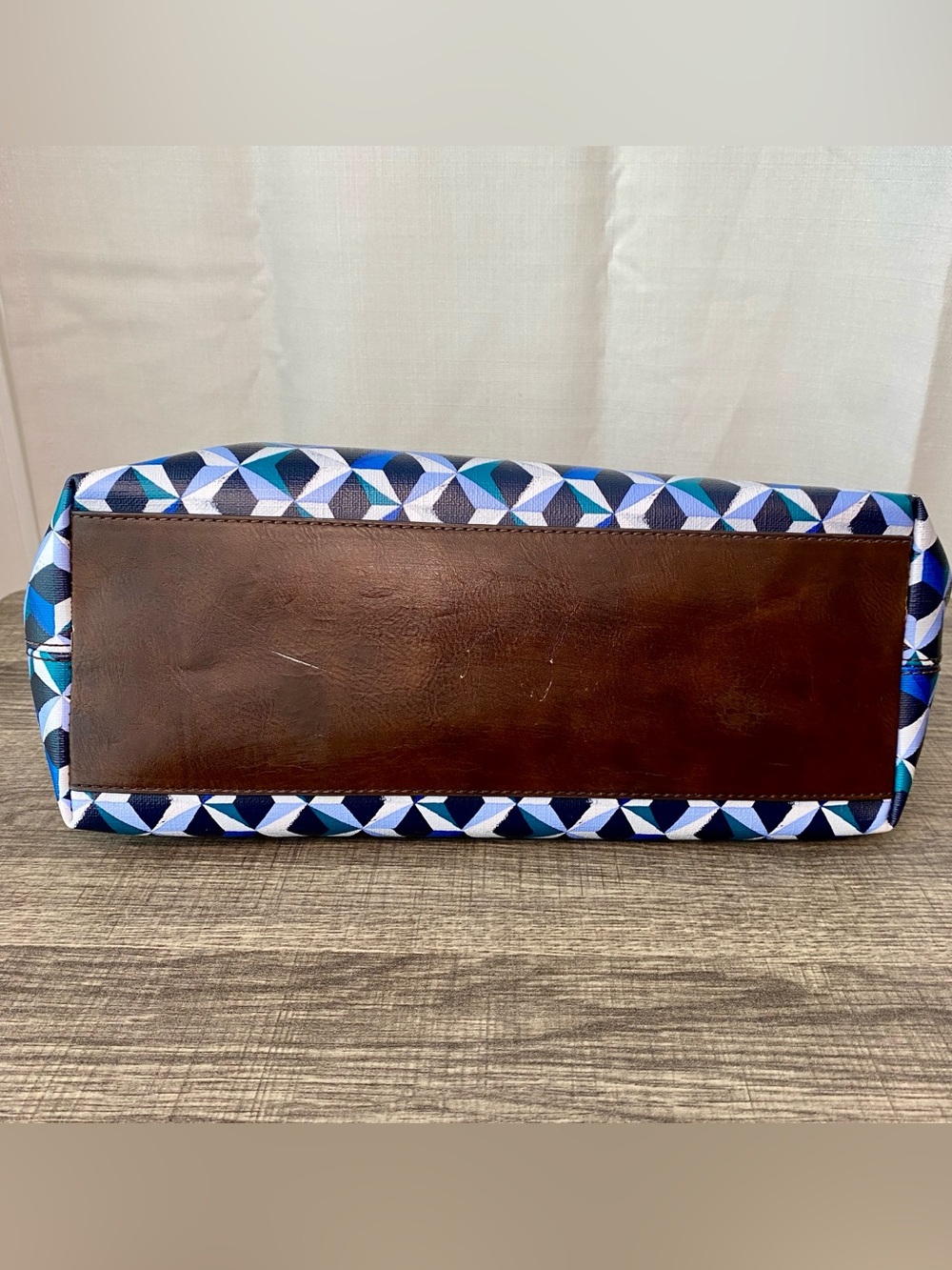 Fossil Geometric Pattern Tote Bag in Blue and White Large Shopper MUST SELL - Picture 4 of 10